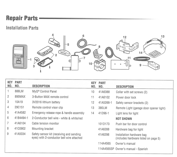 LiftMaster 8500 jackshaft installation parts diagram