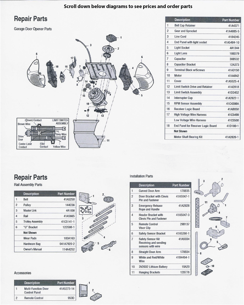 Chamberlain LW2000 LW3500 belt drive opener parts diagram